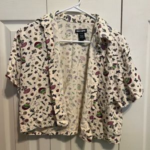 Hot Topic Frog/Mushroom button up